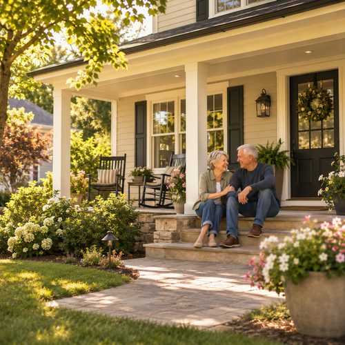 Couple relaxing together on their front porch